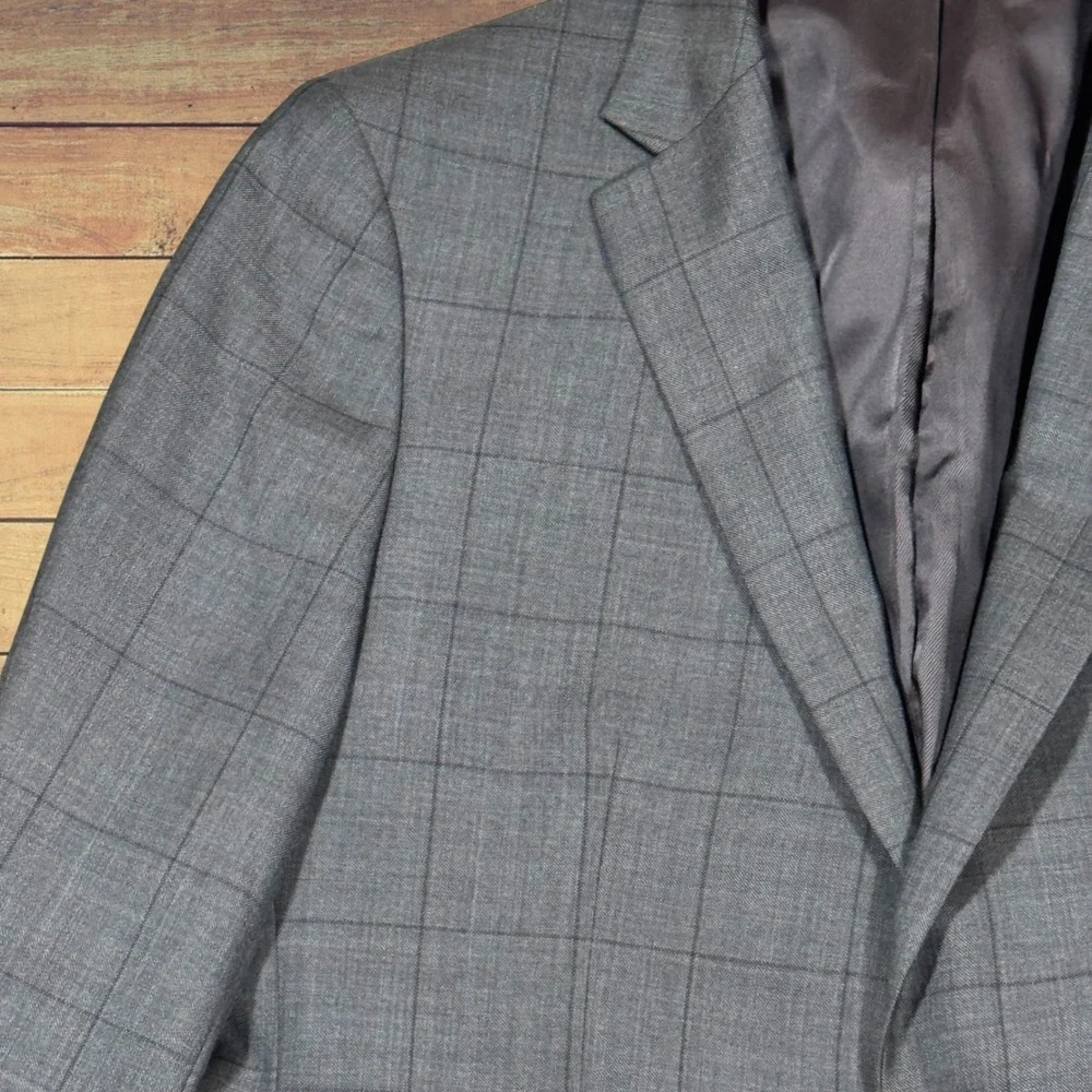 Banana Republic Men 40S‎ Slim Grey Plaid Marzotto Super 100s Wool Blazer 351342